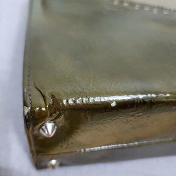 Vintage 60s Lennox Bags Two Tone Green Grey Leather‎ Vinyl Shoulder Bag Purse - Picture 8 of 15